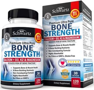 BioSchwartz Bone Energy Nutritional supplement with Calcium + D3, K2 & Magnesium – Very Absorbable Vitamin Mix for Bone & Muscle Support – Non-Constipating Components – 8 Bone Developing Vitamins – 120 Count