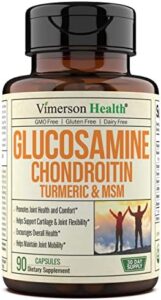 Glucosamine Chondroitin MSM Turmeric Boswellia – Joint Aid Health supplement. Antioxidant Properties. Can help with Inflammatory Reaction. Occasional Pain Reduction for Back again, Knees & Arms. 90 Capsules