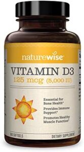 NatureWise Vitamin D3 5000iu (125 mcg) 1 12 months Offer for Healthier Muscle Perform, and Immune Guidance, Non-GMO, Gluten Totally free in Chilly-Pressed Olive Oil, Packaging Range ( Mini Softgel), 360 Count