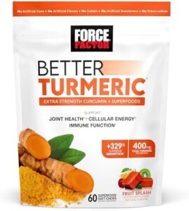 Drive Variable Greater Turmeric Joint Aid Supplement for Excess Toughness Joint Overall health, Featuring HydroCurc Turmeric Curcumin with Black Pepper for Outstanding Absorption, Fruit Splash, 60 Tender Chews