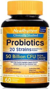NewRhythm Probiotics 50 Billion CFU 20 Strains, 60 Veggie Capsules, Focused Release Engineering, Abdomen Acid Resistant, No Have to have for Refrigeration, Non-GMO, Gluten Cost-free